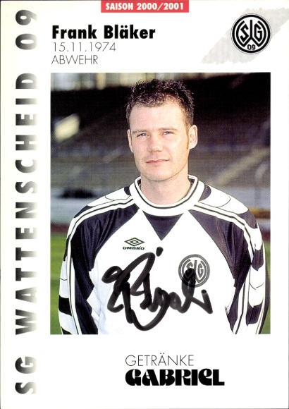 Autograph card footballer Frank Bläker, SG Wattenscheid 09, autograph