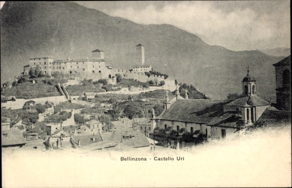KP Bellinzona Canton Ticino, Castello Uri, zamek, górski krajobraz
