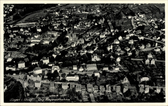 Postcard Siegen in Westphalia, aerial view of building, green surroundings,