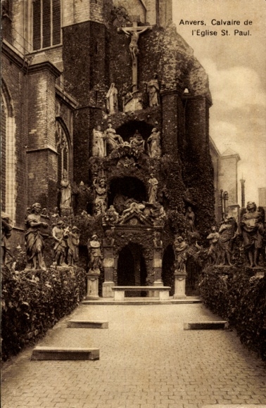 PC Anvers Antwerp Flanders, Calvaire, Eglise St. Paul, figures, Anvers