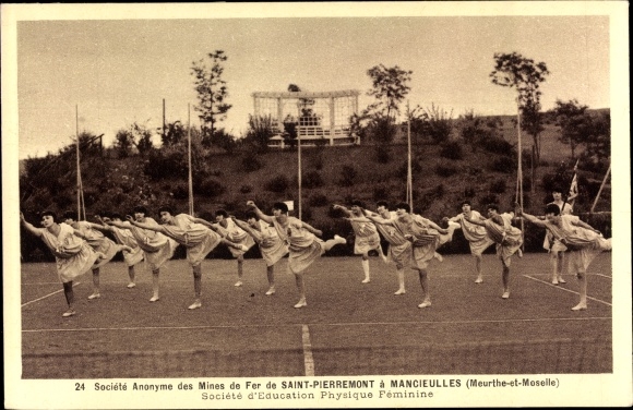 Postcard Mancieulles Saint Pierremont, Anonymous Company of Iron Mines, Education Company