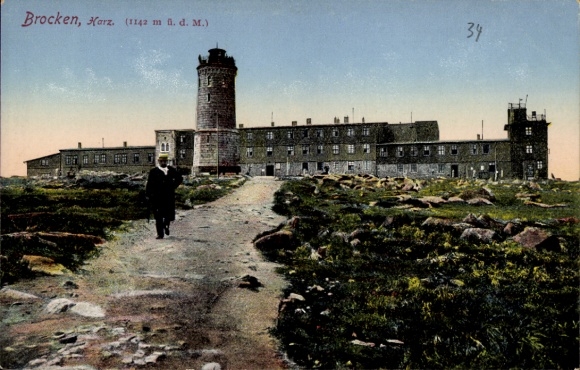 Ak Brocken im Harz, Brockenhotel, Brockenturm