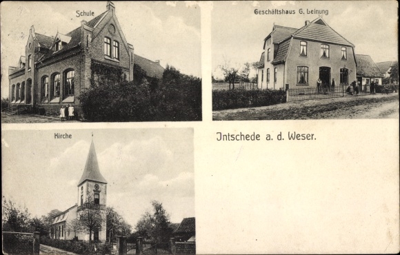 Postcard Intschede Blender, commercial building, school, church