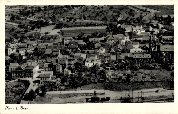 Postcard Conz Konz on the Moselle, aerial photograph