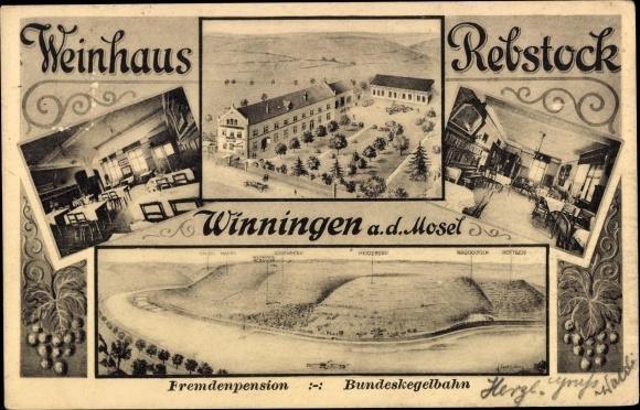 Postcard Winningen on the Moselle, guesthouse and wine house Rebstock, interior view