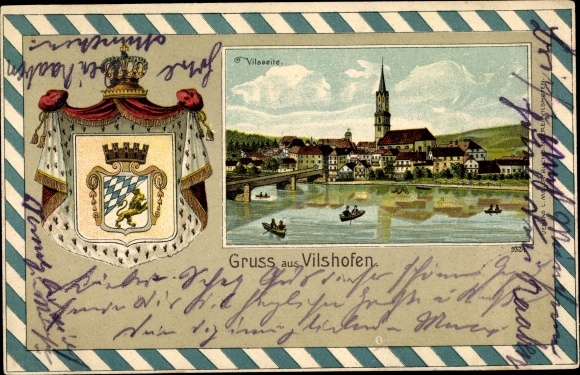 Präge Wappen Passepartout Litho Vilshofen an der Donau Niederbayern, Kirche