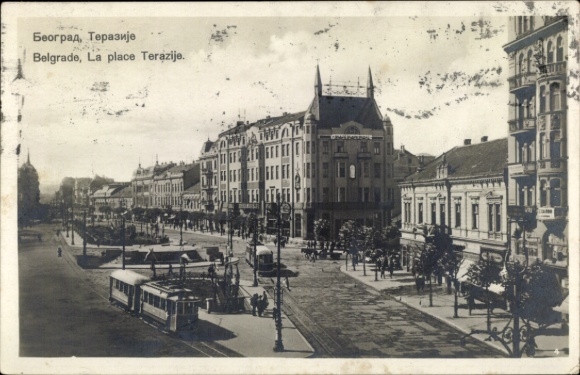 Postcard Belgrade Belgrade Serbia, Terazije Square, tram