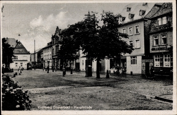Postcard Kirchberg in the Rhein Hunsrück district, view of the main street, brewery