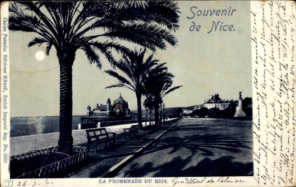 Postcard Nice Nice Alpes Maritimes, Souvenir de Promenade du Midi, palm trees, Grad Hotel de Palmiers