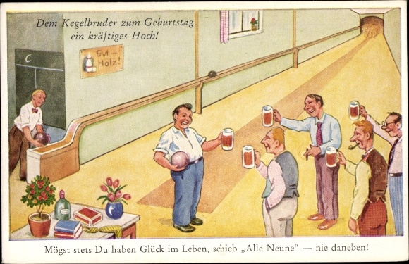 Ak Glückwunsch Geburtstag, Mögst stets Du haben Glück im Leben, schieb alle Neune nie daneben