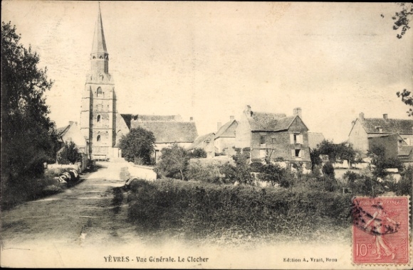 Postcard Yevres Eure et Loir, partial view, bell tower