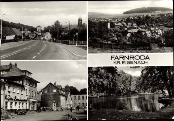 Postcard Farnroda in Thüringen, city view, pond, street section