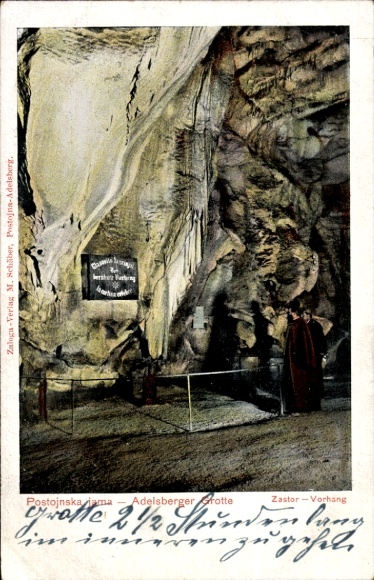 Postcard Postojna Postumia Adelsberg Slovenia, Postojnska jama, Adelsberg Grotto, curtain