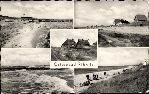 Ak Ostseebad Ribnitz in Mecklenburg, strand, huizen met rieten daken