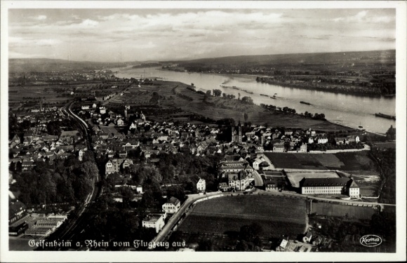 Postcard Geisenheim am Rhein Hesse, aerial photograph
