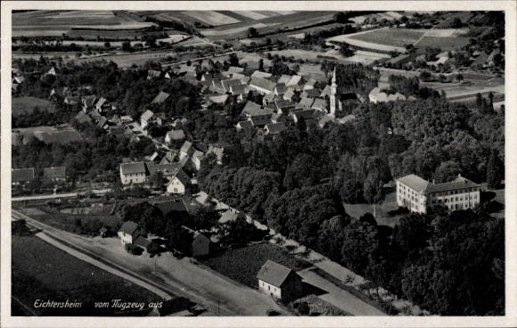 Postcard Eichtersheim in Kraichgau Baden, aerial view of buildings and fields visible