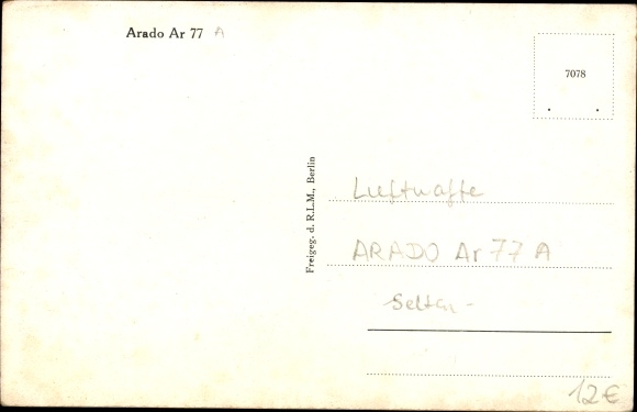 Postcard German Air Force, fighter plane Arado Ar 77 a