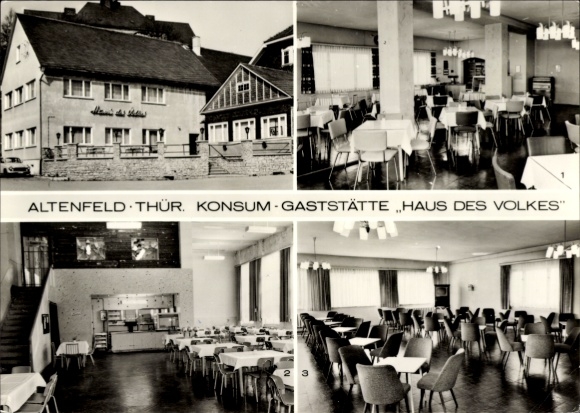 Postcard Altenfeld Thuringia, Konsum Restaurant House of the People, dining room, exterior view