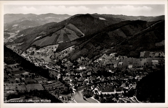 Postcard Wolfach in the Black Forest, aerial photograph