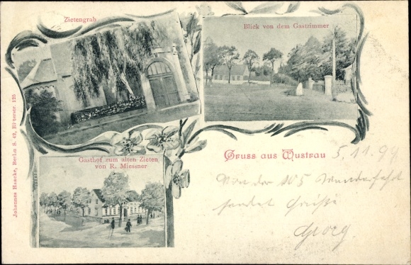 Postcard Wustrau Altfriesack Fehrbellin in Brandenburg, Zietengrab, Gasthof zum alten Zieten