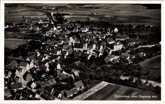 Postcard Schrozberg in Württemberg, aerial photograph