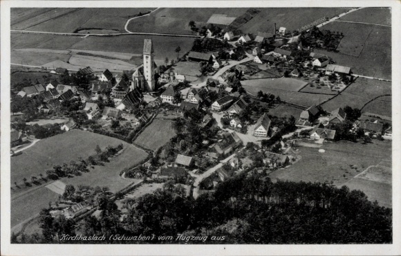 Postcard Kirchhaslach in Swabia, aerial photograph