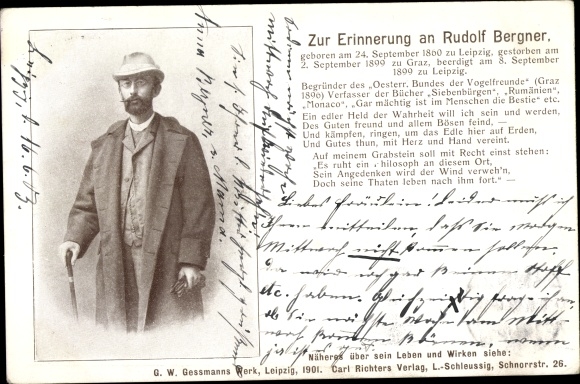 Postcard Rudolf Bergner, founder of the Austrian Association of Bird Friends