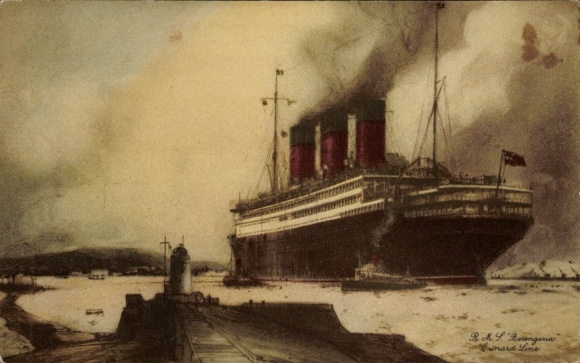 Postcard Cunard Line, RMS Berengaria, steamship in the harbor
