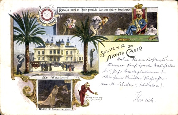 PC Monte Carlo Monaco, Prince Albert I, roulette, casino, devil, caricature