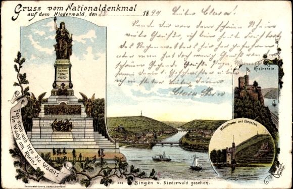 Chromo-Litho Bingen am Rhein, Niederwald Monument, Rheinstein, Mouse Tower, Ehrenfels