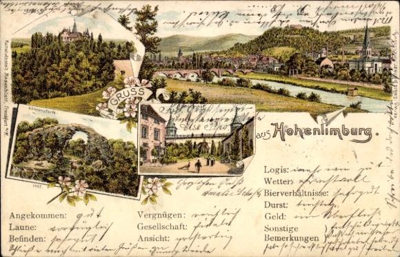 Litho Hohenlimburg Hagen Ruhrgebiet, Partie am Wasser, Schloss, Schlosshof, Hühnenpfort