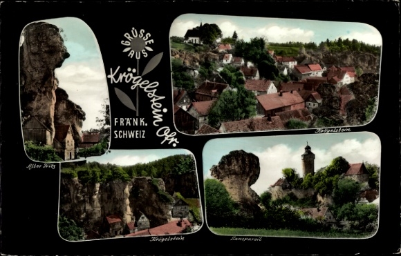 Passepartout Postcard Hollfeld in the Franconian Switzerland, Alter Fritz, Krögelstein