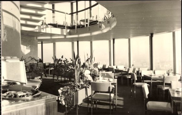Postcard Dresden Wachwitz, tower café in the television tower, interior view