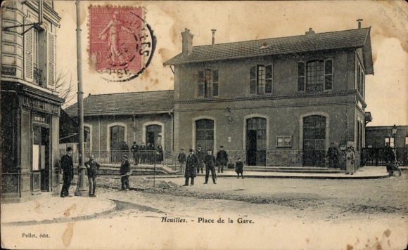 Ak Houilles Yvelines, Bahnhof, Place de la Gare