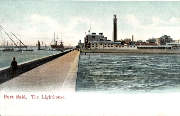 Postcard Port Said Egypt, lighthouse at the harbor