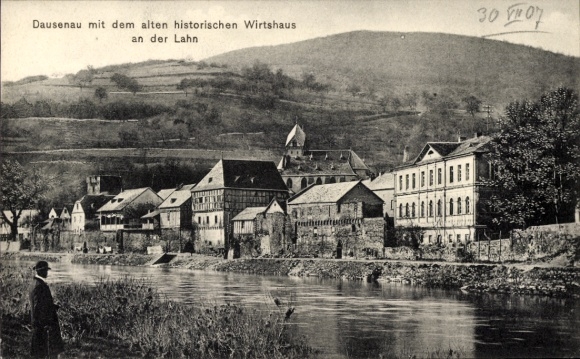 KP Dausenau na Lahn, s Wirtshaus, Lahn, krajobraz, stara architektura