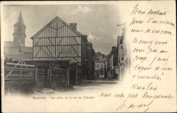 Postcard Beuzeville Eure, View taken from rue du Calvaire