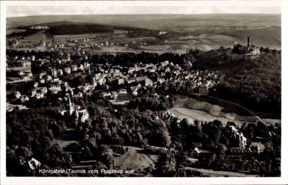 Postcard Königstein im Taunus, aerial view of Königstein, castles, houses, landscape