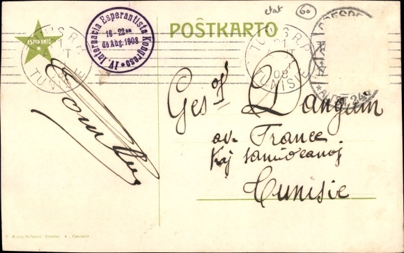 Postcard Dresden, IV Internacia Esperantista Kongreso 1908, Esperanto