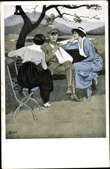 Artist PC Wennerberg, B., at home, two women and a man, soldier