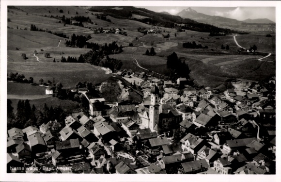 Postcard Nesselwang in Allgäu, aerial photograph