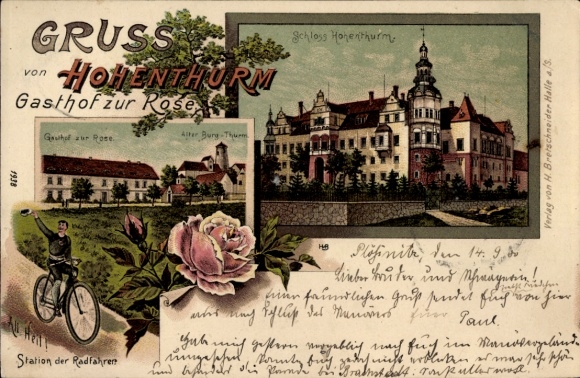 Chromo-Litho Hohenthurm Landsberg im Saalekreis, Castle, Gasthof zur Rose, Castle Tower