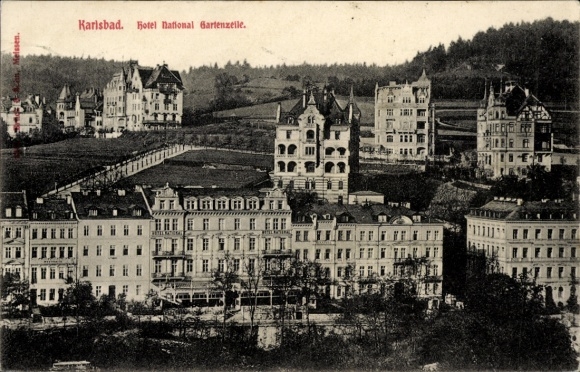 Postcard Karlsbad in Baden, Hotel National Gartenstelle, Architecture