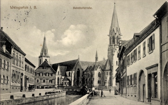 Postcard Weingarten in Baden, Bahnhofstraße