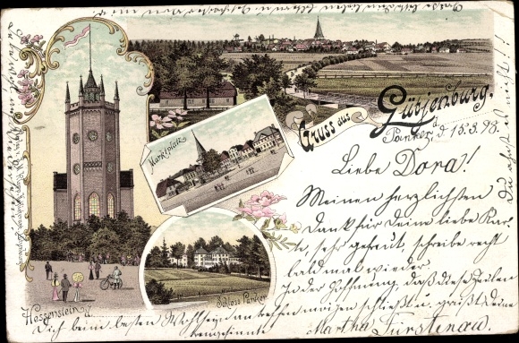 litho Lütjenburg in Sleeswijk-Holstein, kasteel Panker, marktplein, Hessenstein, panorama
