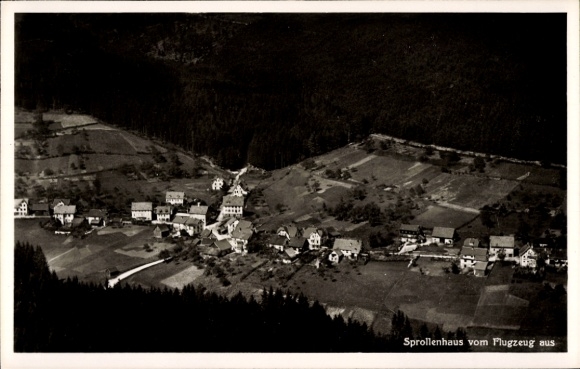 Postcard Sprollenhaus Bad Wildbad in the Black Forest, aerial view of rural surroundings, houses, fields