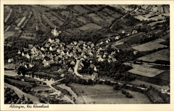 Postcard Ailringen Mulfingen in the Hohenlohe district, aerial photograph