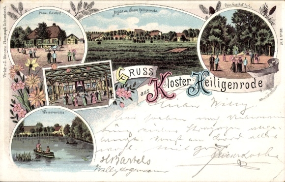Chromo-Litho Heiligenrode Stuhr Lower Saxony, monastery, Pleus Inn, watermill, total view