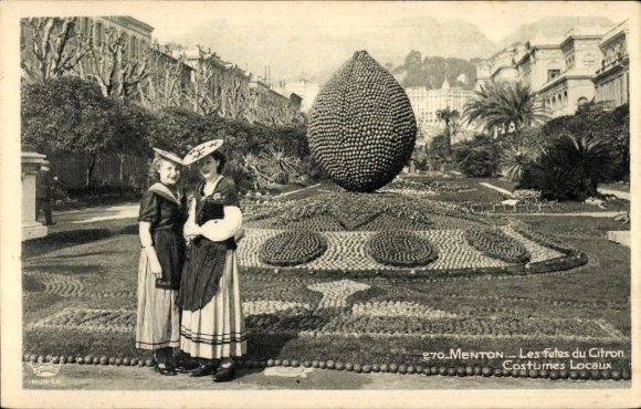 Ak Menton Alpes Maritimes, Zitronenfest, Frauen in Tracht