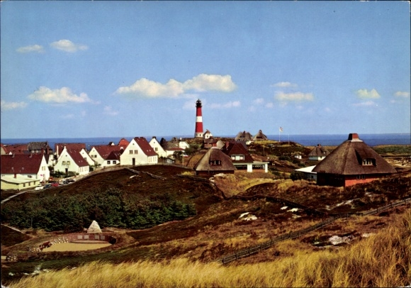 Ak Hörnum auf Sylt Nordfriesland, Leuchtturm, Häuser, Dünen, Küstenlandschaft, Himmel